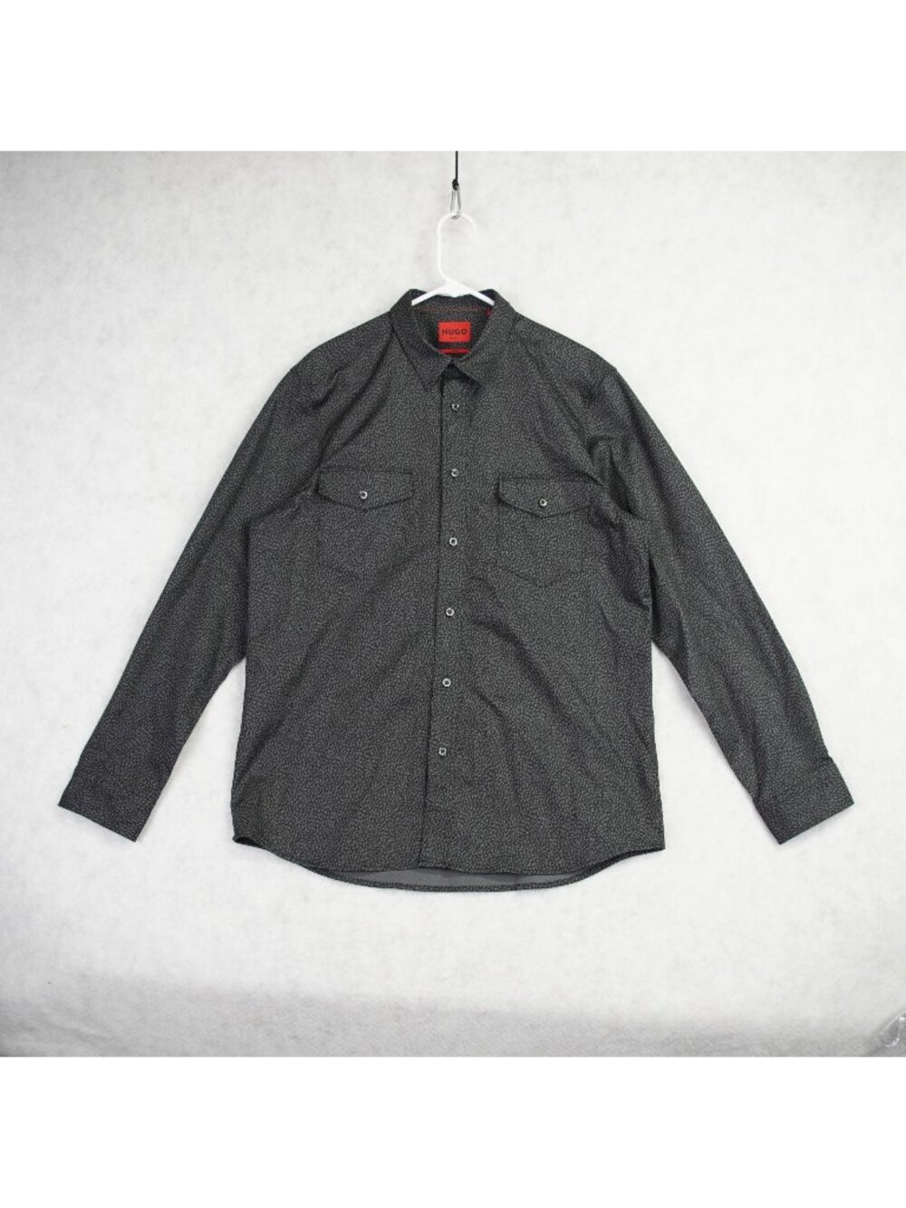 Hugo Boss Epaz Red Tag Men's Straight Fit Abstract Sport Shirt Black Sz XL EUC